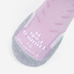 Thorlos Experia TechFit sock close-up showing toe box detail with size and brand text in pink.