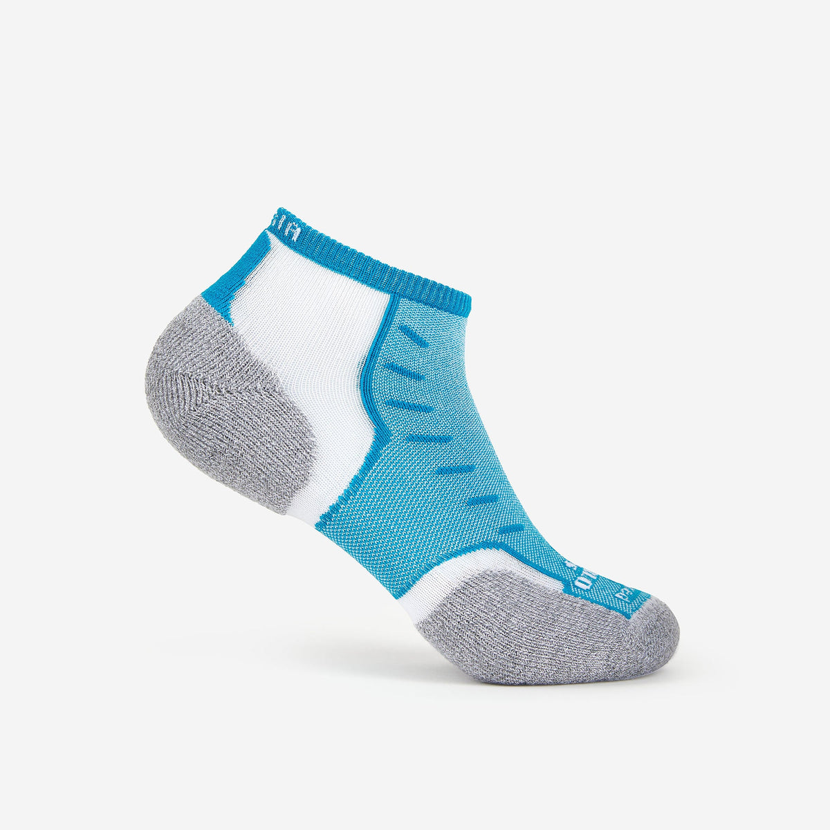 Thorlos Experia Energy low-cut athletic sock in teal, white, and gray