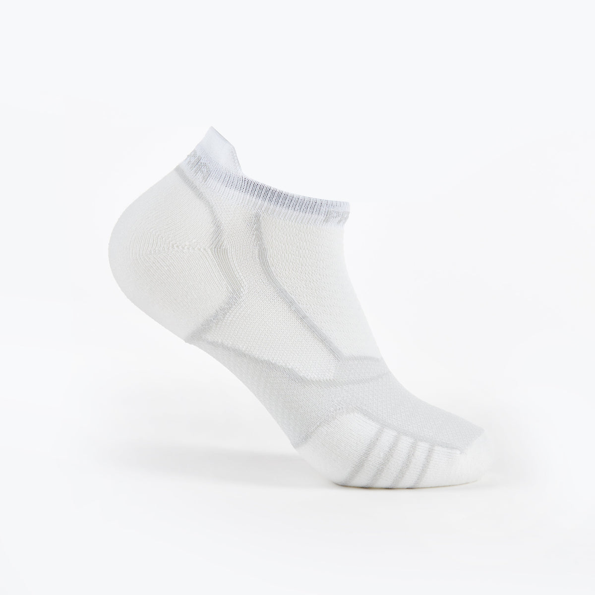 Thorlos Experia ProLite white no-show running sock with gray mesh ventilation panels