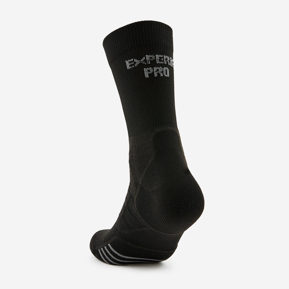 Thorlo Experia Pro black crew sock shown from rear angle on white background