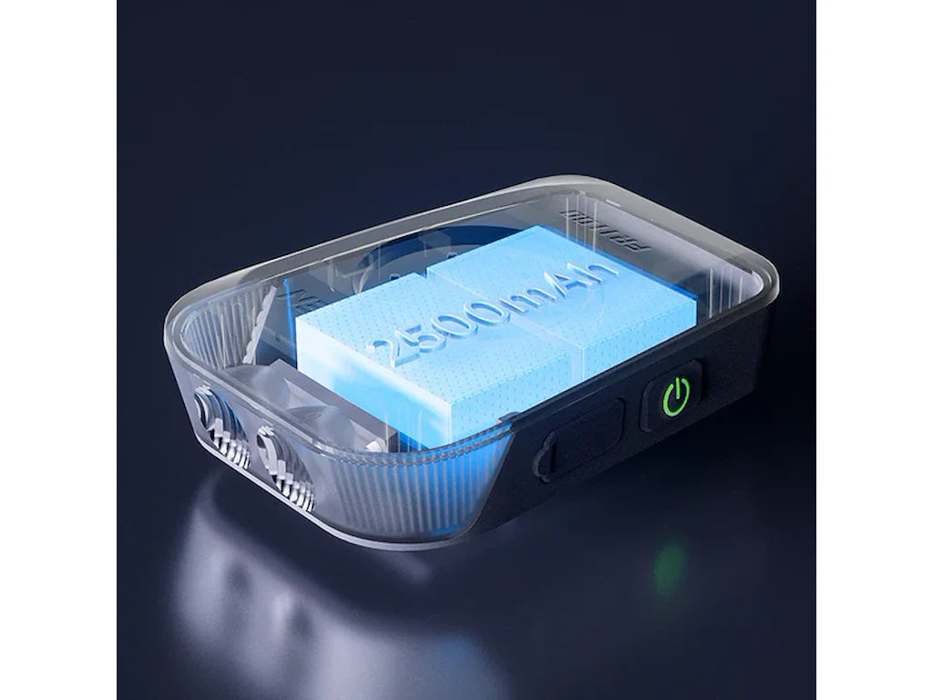 Ravemen FR1100 cutaway render revealing internal 2500mAh battery and LED components inside