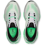 On Cloudrunner Max running shoes top-down view showing white mesh and verdite green insoles
