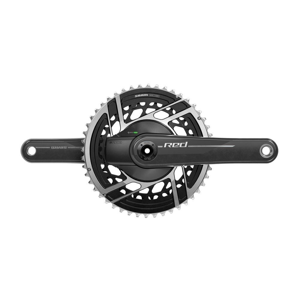 SRAM Red AXS crankset with dual chainrings and power meter spider