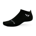 Black Swiftwick Aspire Zero Tab no-show running sock with white logo