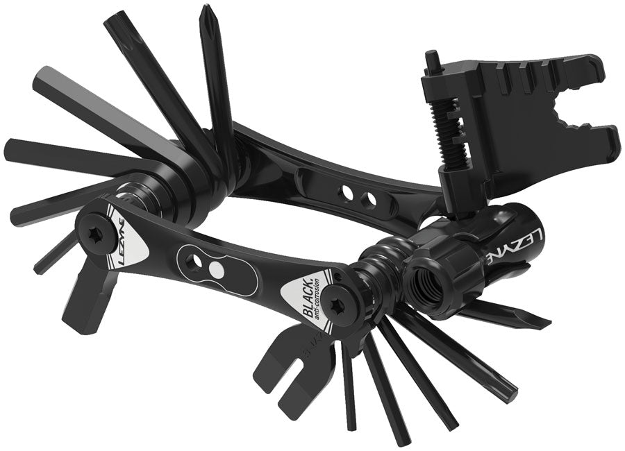Lezyne RAP II 6 Multi Tool black with all tools fanned open showing hex keys, screwdrivers, and chain breaker