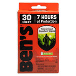 Ben's 30% DEET Tick and Insect Repellent Wipes box, 12 individually wrapped wipes, 7-hour protection