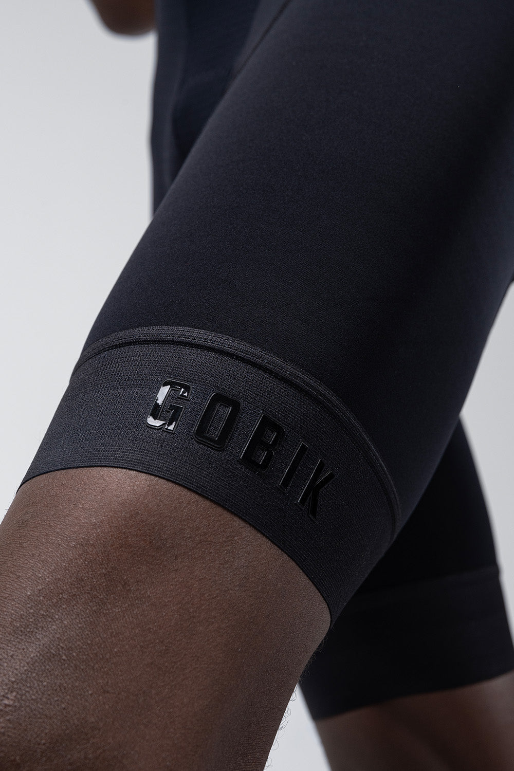 Gobik Absolute 7.0 black bib shorts leg gripper band close-up detail shot