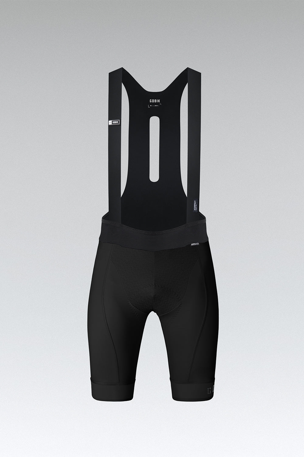 GOBIK Absolute Compact 7.0 men's cycling bib shorts in black with professional studio photography