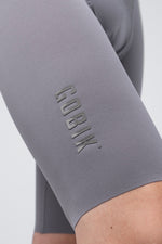 Gobik X Bib Short Men's in Kettle gray color showing embossed logo detail