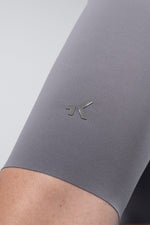 Gobik X Bib Short Men's in Kettle gray color showing leg detail with logo