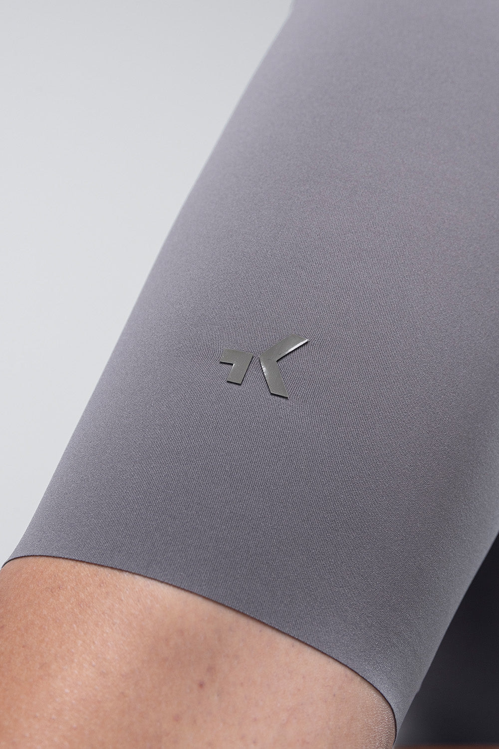 Gobik X Bib Short Men's in Kettle gray color showing leg detail with logo