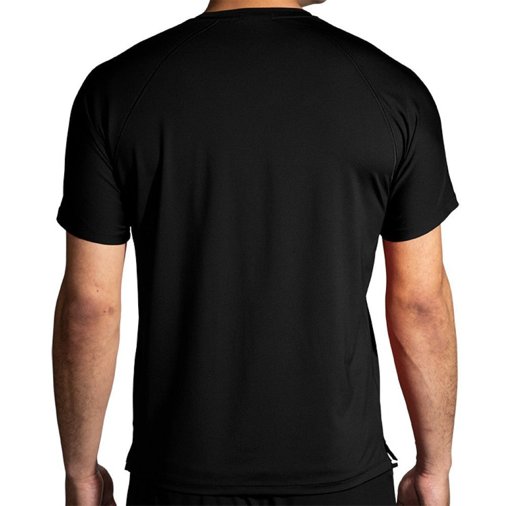Brooks Atmosphere Short Sleeve men's black running shirt, rear view on male model