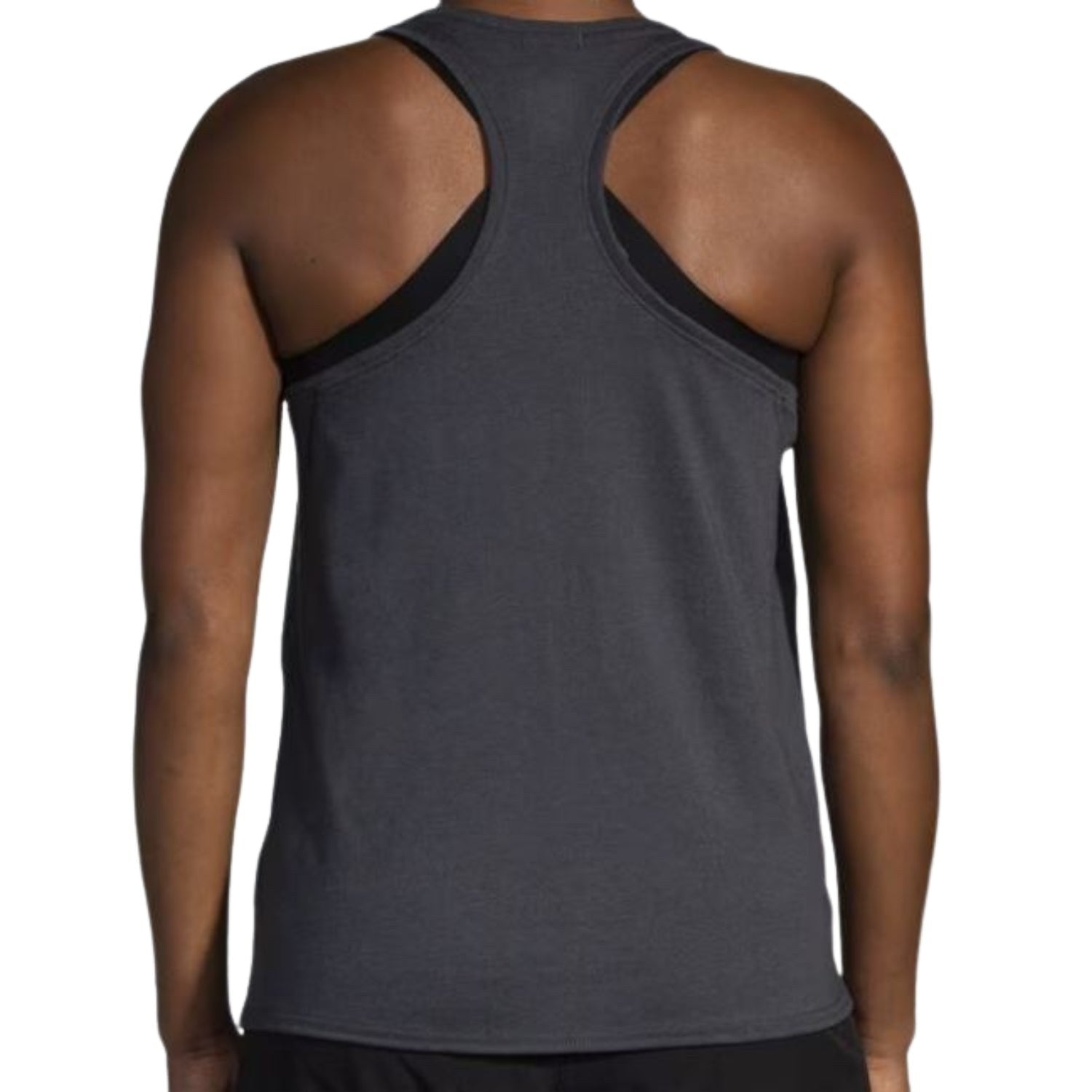 Brooks Distance Tank 2.0 in black charcoal, rear racerback view on model
