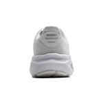 Brooks Ghost 17 running shoe rear view in white and grey colorway