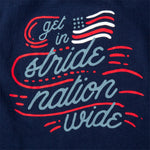 Brooks Distance Tank 2.0 in navy with patriotic 'Get In Stride Nation Wide' USA graphic