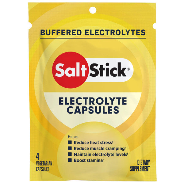 SaltStick Buffered Electrolyte Capsules 4-count vegetarian capsules yellow resealable packet supplement