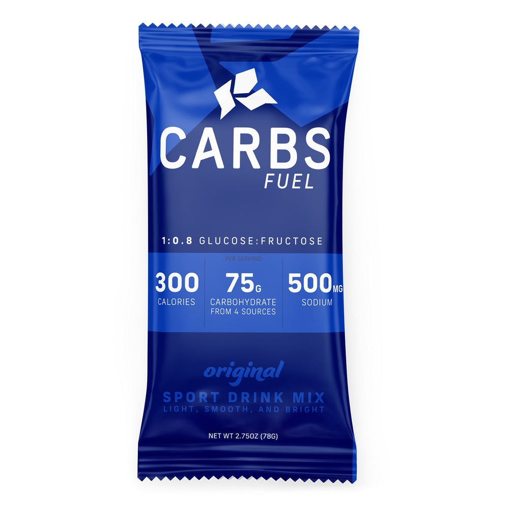 Carbs Fuel Original Sport Drink Mix single sachet, blue packaging, 75g carbohydrate