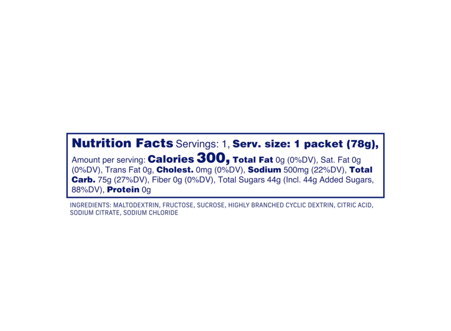 Carbs Fuel Sport Drink Mix nutrition facts label showing 300 calories and 75g carbohydrates per serving