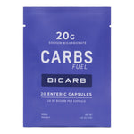Carbs Fuel Bicarb single-serve packet containing 20g sodium bicarbonate and 20 enteric capsules