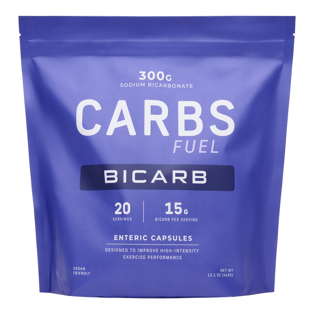Carbs Fuel Bicarb 300g bulk bag with 20 servings of 15g sodium bicarbonate enteric capsules