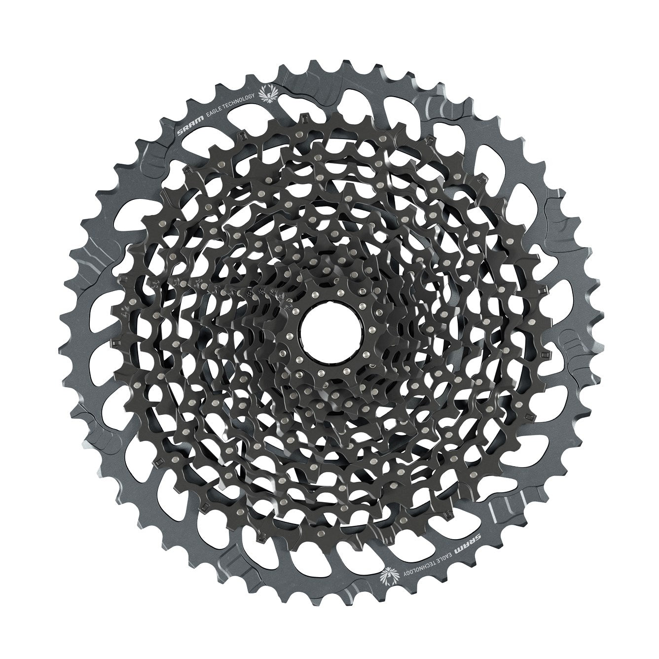 SRAM XG1275 Eagle GX 12-speed cassette with black finish on white background