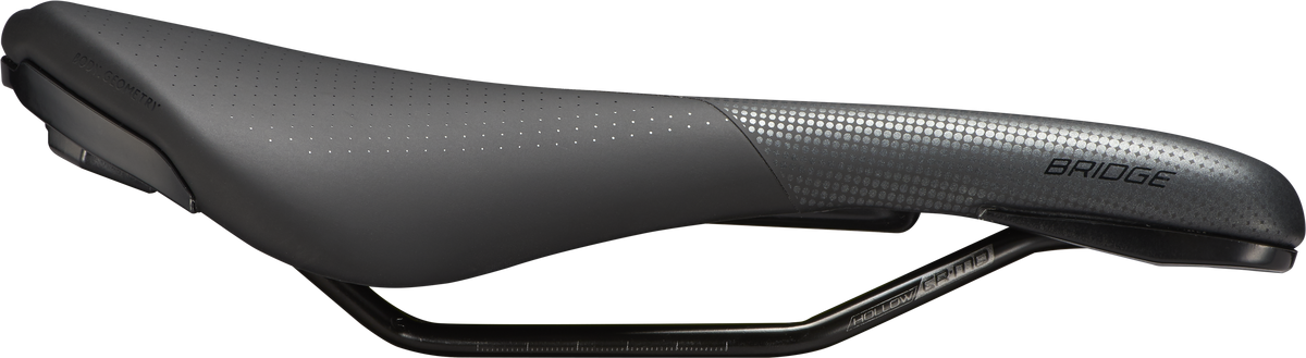 Specialized Bridge Comp MIMIC saddle side profile view showing perforated top and Hollowrame rails