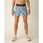 ChicknLegs men's light blue running shorts with pink flamingo and leaf print
