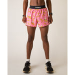 ChicknLegs men's pink running shorts with yellow banana print and black waistband
