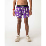 ChicknLegs men's purple running shorts with cute sloth pattern and black waistband