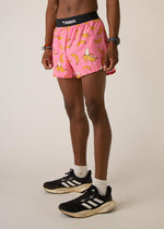 ChicknLegs men's pink running shorts with yellow banana print and black waistband