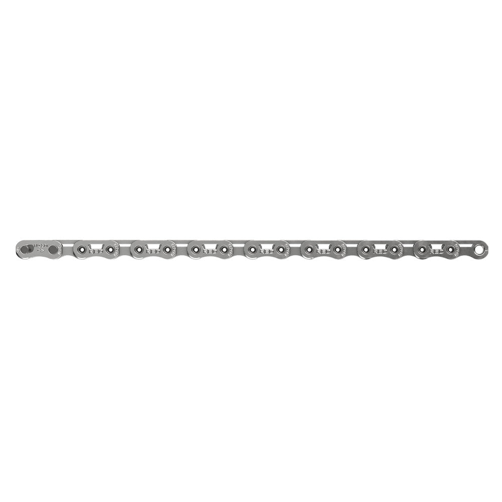 SRAM Red E1 Flattop bicycle chain with PowerLock connection on white background