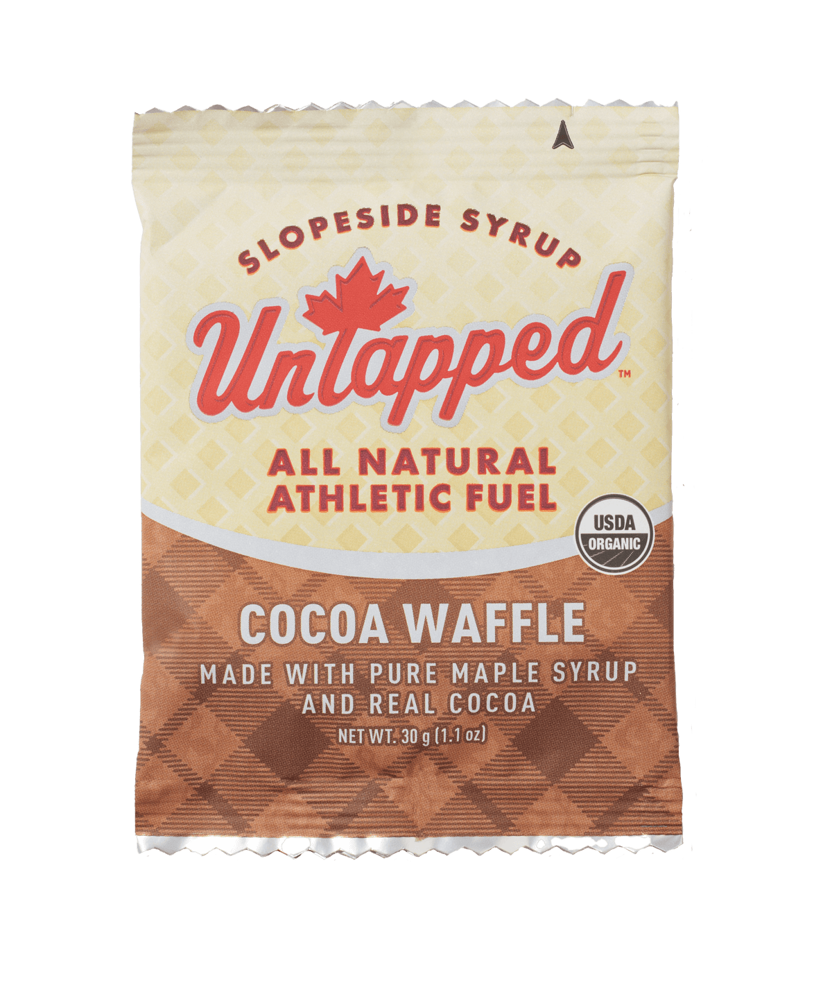 UnTapped Cocoa Waffle single serving packet, USDA Organic all natural athletic fuel, 30g