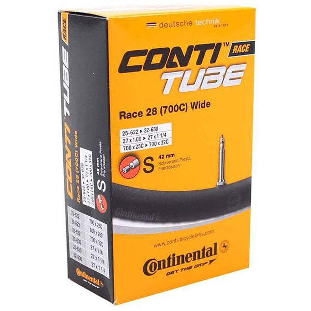 Continental Race 28 700C Wide bicycle inner tube with Presta valve in orange box