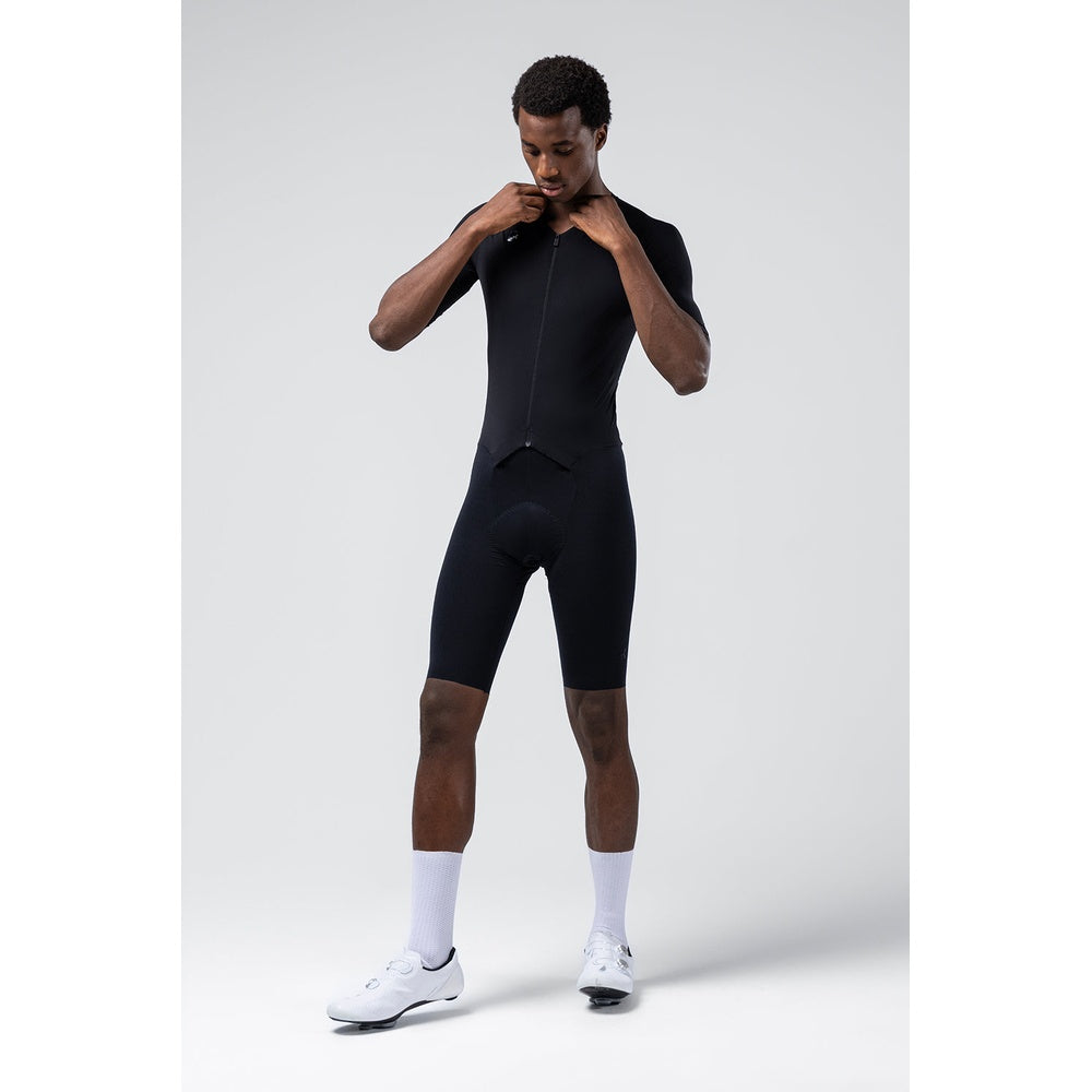 Gobik Integral Hudson Solid Men cycling suit in black, front view on model