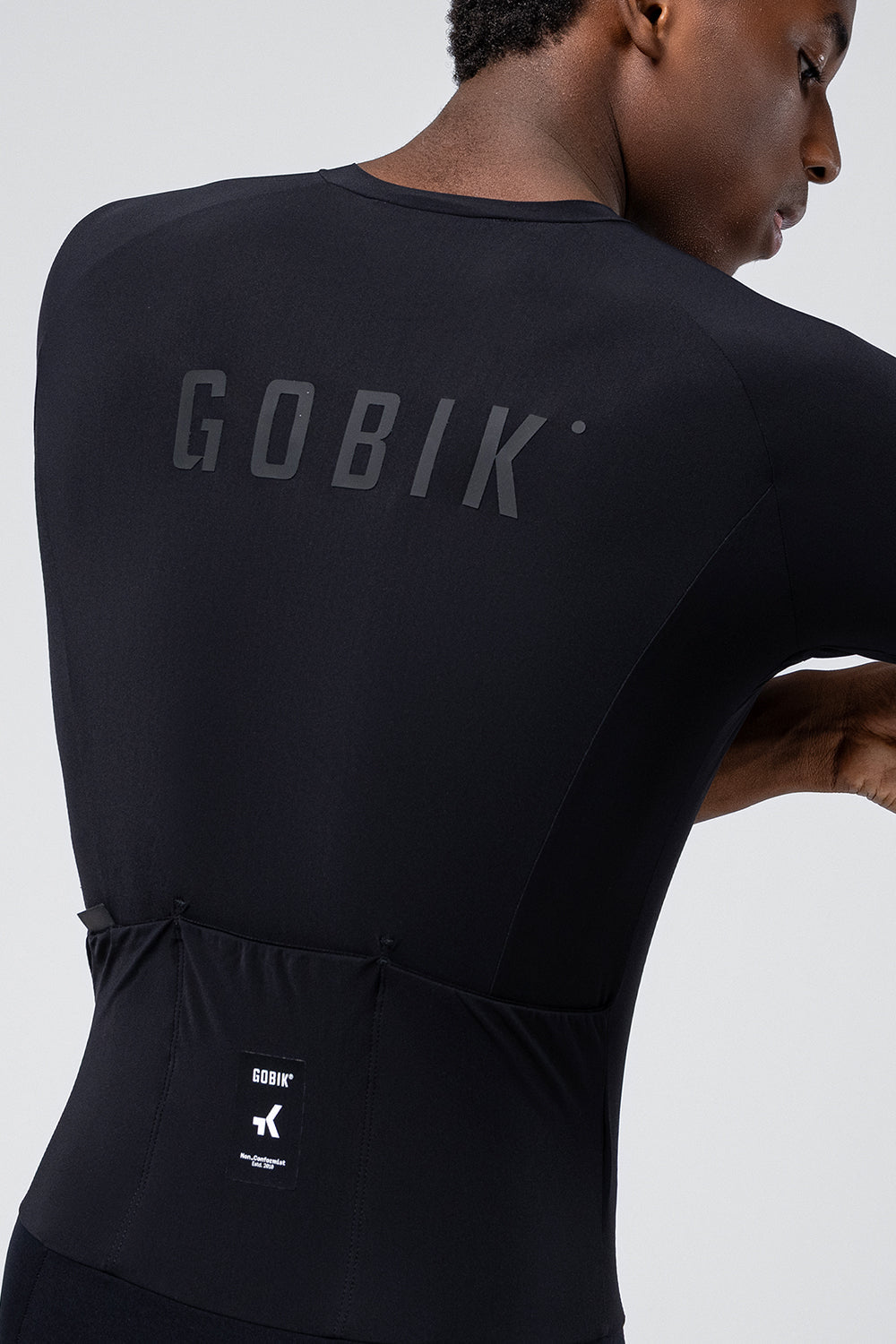 Gobik Integral Hudson Solid Men black cycling jersey rear view showing GOBIK logo