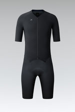 Gobik Integral Hudson Solid men's cycling suit in black, front view flat product shot