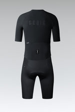 Gobik Integral Hudson Solid men's cycling suit in black, rear view flat product shot