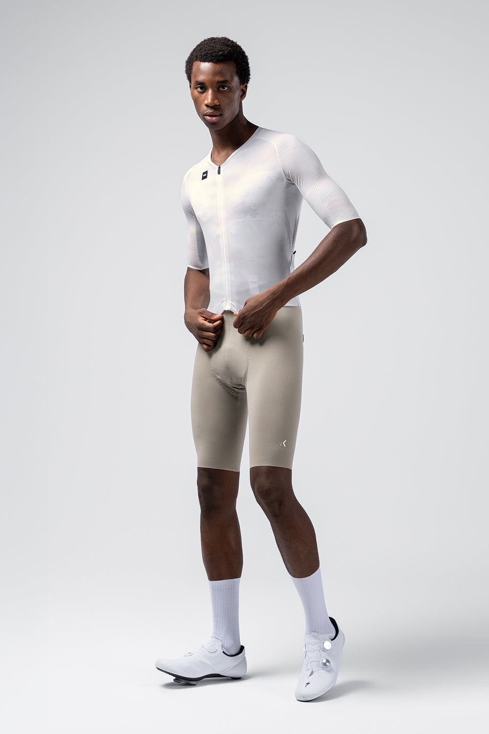 Gobik Aerosuit Madison Men in Crisp white colorway, full body front view on male model