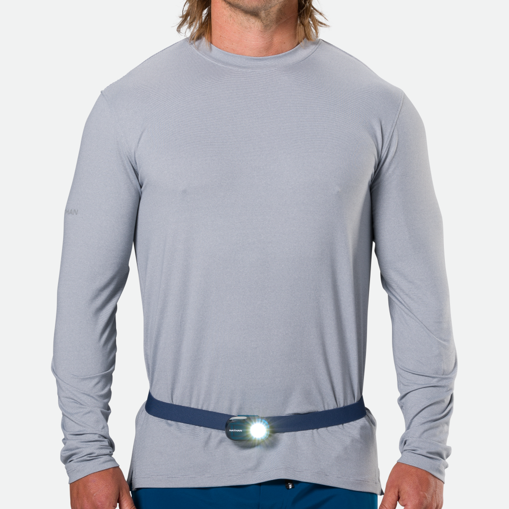 Nathan Luna Fire 400 RX LED chest light worn around waist on runner