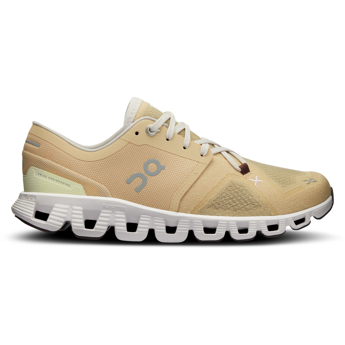 On Cloud X 3 women's running shoe in savannah beige with white CloudTec sole