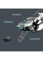 Shimano Dura-Ace RD-R9250 rear derailleur with labeled LED indicator, charging port, and function button