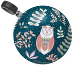 Electra bicycle bell in dark teal with decorative owl and botanical leaf pattern