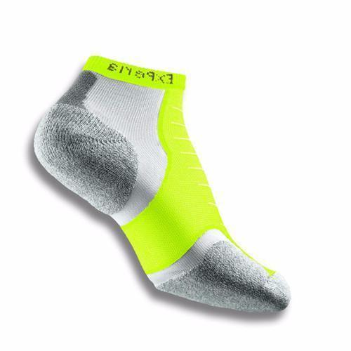 Experia Micro Mini running sock in electric yellow, white, and gray colorway