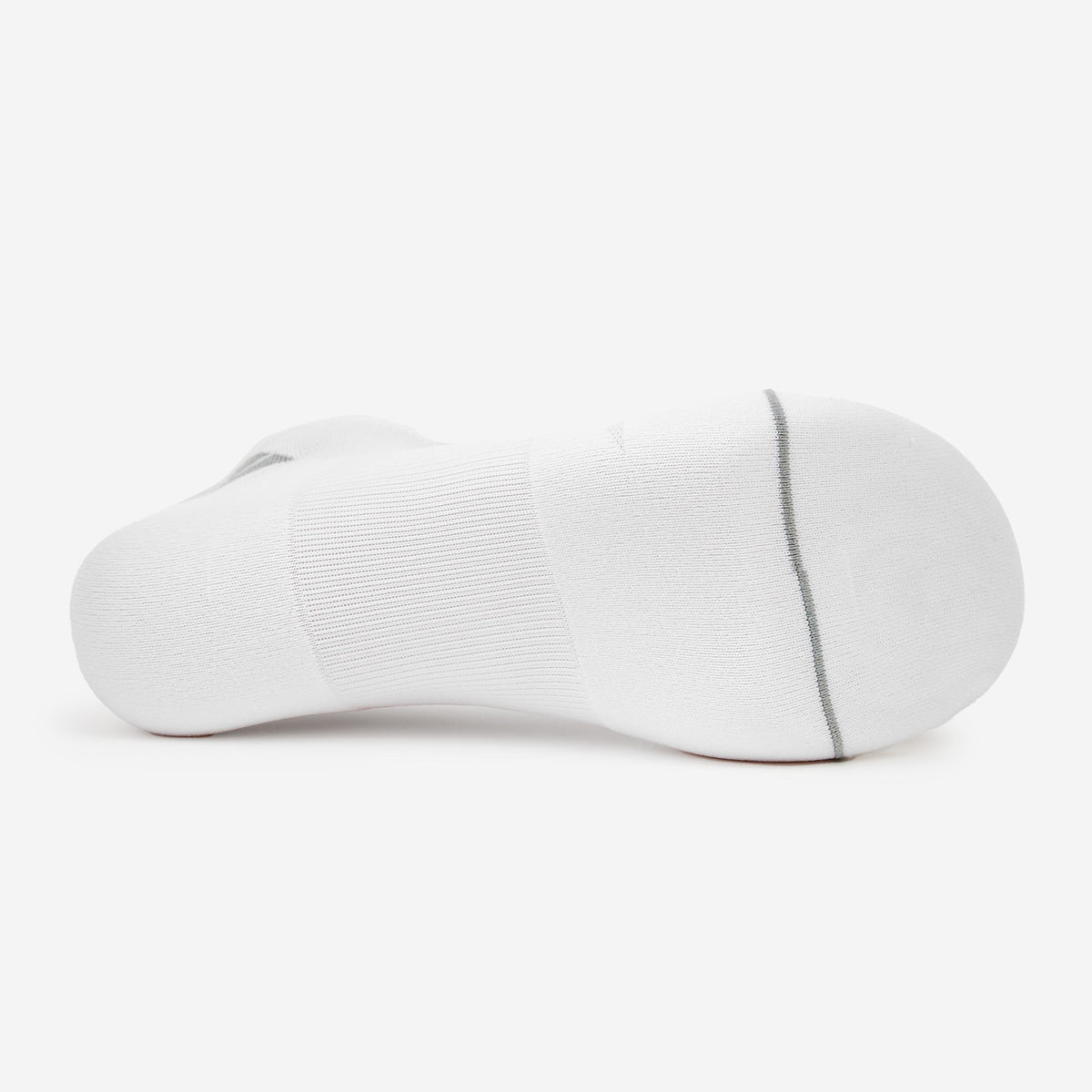 Thorlos Experia XSpeed white sock bottom sole view showing cushioning and toe seam detail