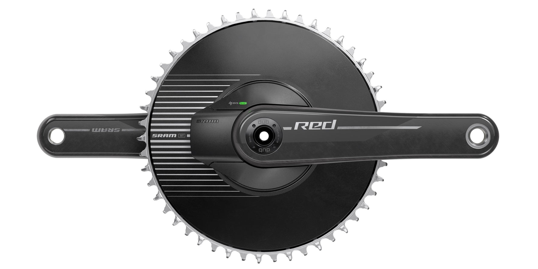 SRAM Red AXS crankset with black chainring and power meter spider