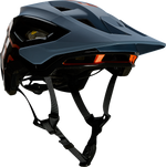 Fox Speedframe Pro MTB helmet in slate blue and black with orange accents