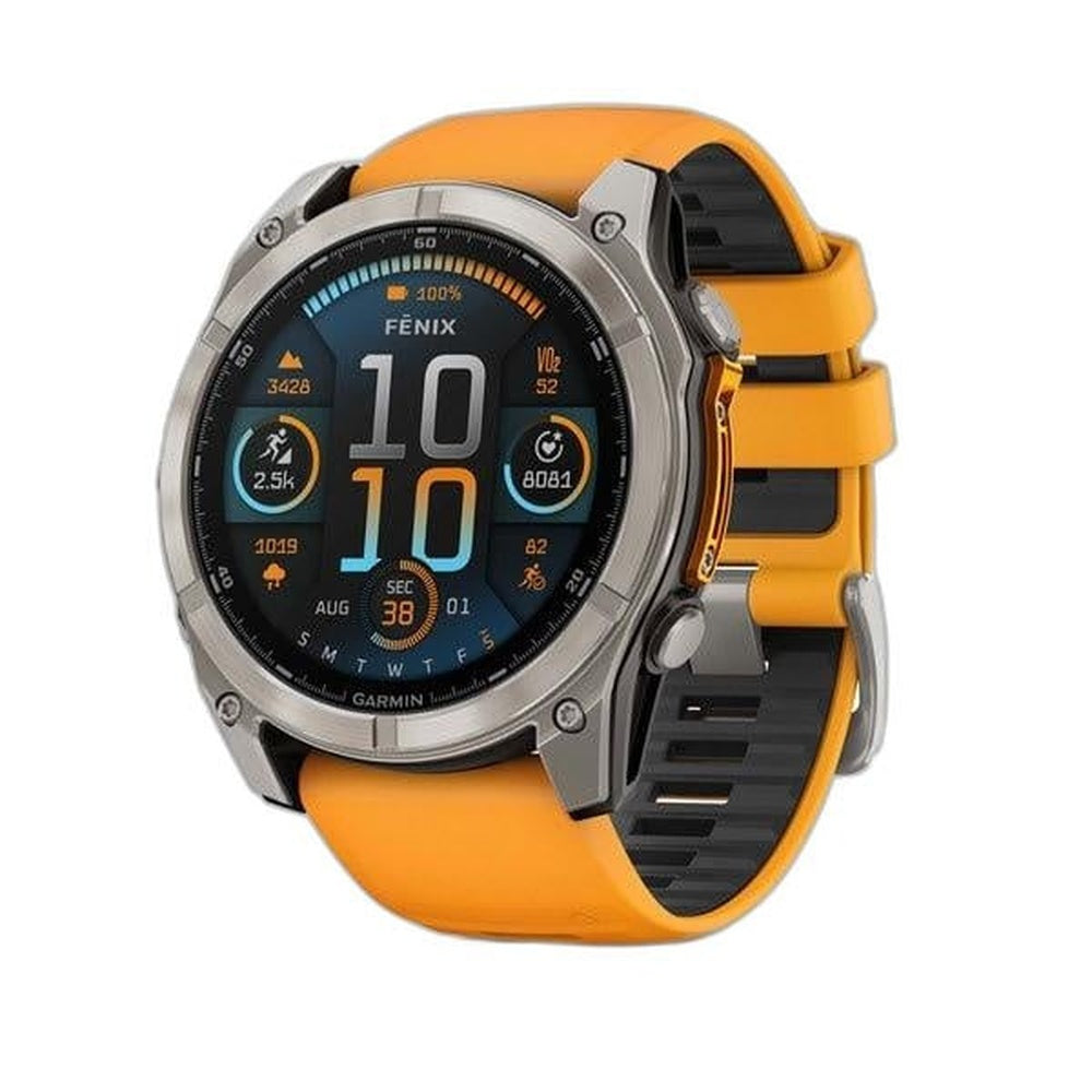 Garmin, fenix 8 AMOLED Sapphire 51mm, Watch, Watch Color: Titanium, Wristband: Orange/ Graphite - Silicone