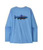 W's L/S Cap Cool Daily Graphic Shirt - Waters Fitz Roy Trout: Abundant Blue X-Dye M