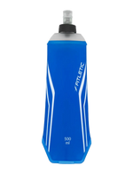 Fitletic Flow Max Soft Flask 500ml blue flexible running bottle on clean white background.