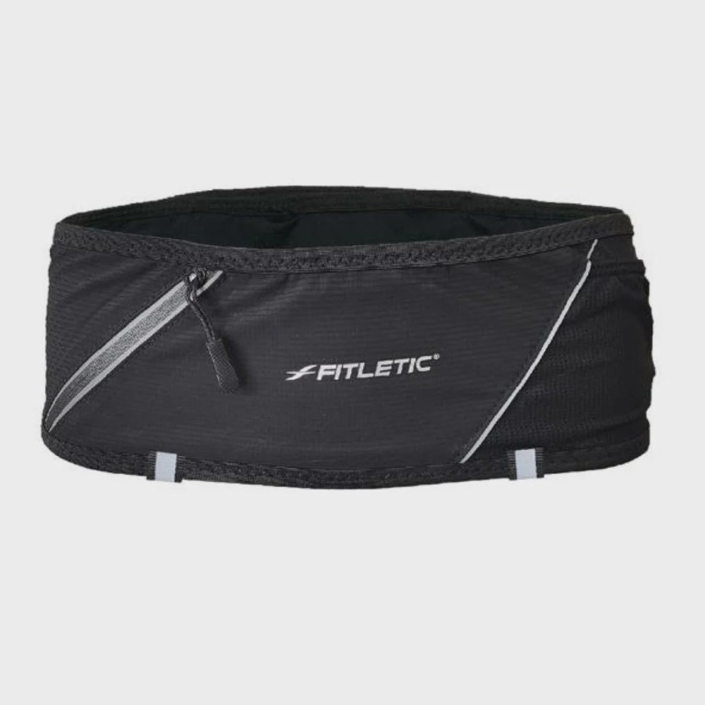 Fitletic 360 Plus black running belt with zipper pocket on white background